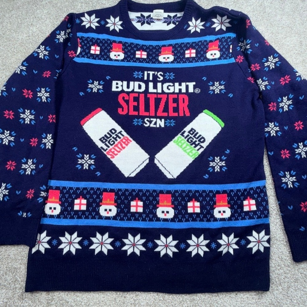 Bud Light Seltzer SZN Ugly Christmas Sweater Mens XL Navy Blue Holiday Knit